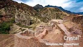  Presentation with constructions - PPT layouts with incaico - amazing mountanious pisac lsndscape background and a coral colored foreground