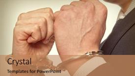  Presentation with handcuffed - Audience pleasing theme consisting of arrested business man handcuffed hands backdrop and a coral colored foreground