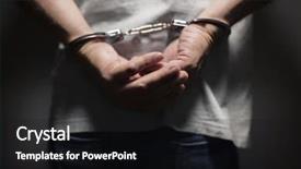  Presentation with charging gun man hands charging - Slide deck having arrested man in handcuffs background and a black colored foreground