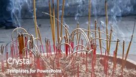  Presentation with celebrations - Audience pleasing slides consisting of incense burning at a temple during chinese new year celebrations in asia backdrop and a coral colored foreground
