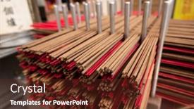  Presentation with incense - Colorful slide set enhanced with incense-stacked-on-a-table backdrop and a tawny brown colored foreground