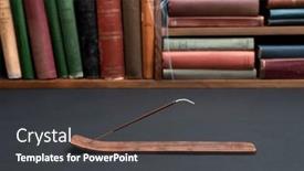  Presentation with wooden stick - Presentation theme having incense-stick-over-books background and a dark gray colored foreground