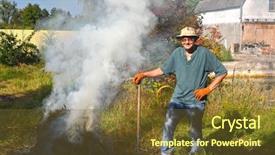  Presentation with burn - Audience pleasing PPT theme consisting of incineration - man burn out dry grass backdrop and a tawny brown colored foreground
