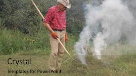  Presentation with burn - Slide deck with incineration - man burn out dry grass background and a violet colored foreground