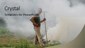  Presentation with burn - Colorful PPT theme enhanced with incineration - man burn out dry grass backdrop and a  colored foreground