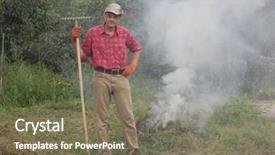  Presentation with burn - Slide deck enhanced with incineration - man burn out dry grass background and a violet colored foreground