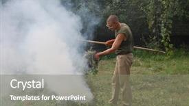  Presentation with burn - Slide set consisting of incineration - man burn out dry grass background and a  colored foreground