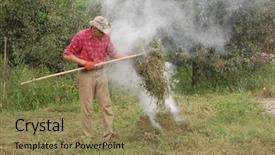  Presentation with burn - Presentation theme with incineration - man burn out dry grass background and a  colored foreground