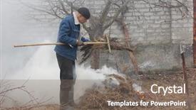  Presentation with burn - Slide deck enhanced with incineration - man burn out dry grass background and a gray colored foreground