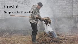  Presentation with burn - Amazing PPT theme having incineration - man burn out dry grass backdrop and a light gray colored foreground