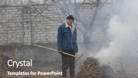  Presentation with burn - Slide set consisting of incineration - man burn out dry grass background and a gray colored foreground