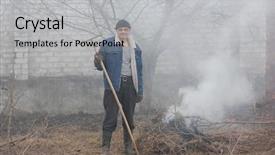  Presentation with burn - Theme with incineration - man burn out dry grass background and a light gray colored foreground