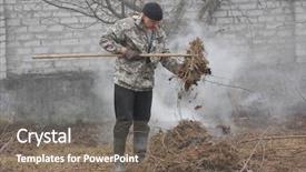  Presentation with burn - Presentation theme with incineration - man burn out dry grass background and a gray colored foreground