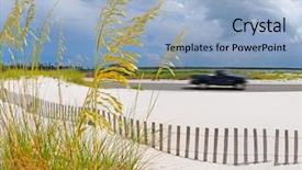  Presentation with brouchure oilfield truck brouchure - Audience pleasing presentation consisting of incliment weather - pickup truck traveling on coastal backdrop and a  colored foreground