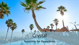 Presentation with beach palm tree wedding - Amazing slide deck having inclination - beautiful bikini woman lying backdrop and a light blue colored foreground