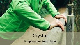  Presentation with outdoor clothes for outdoor activity - Presentation theme with inclination - closeup of a young caucasian background and a mint green colored foreground