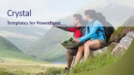  Presentation with hiking - Beautiful presentation design featuring inclination - couple taking a break backdrop and a sky blue colored foreground