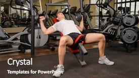  Presentation with press - Presentation theme with inclination - handsome young man doing dumbbell background and a tawny brown colored foreground
