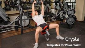  Presentation with press - Presentation having inclination - handsome young man doing dumbbell background and a tawny brown colored foreground