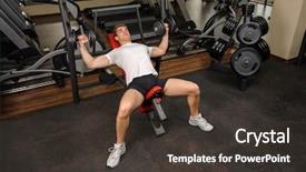  Presentation with children doing kids gym - Presentation theme consisting of inclination - handsome young man doing dumbbell background and a dark gray colored foreground