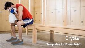  Presentation with locker room - Presentation design featuring inclination - tired man with towel background and a coral colored foreground