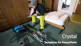  Presentation with sports wear ski goggles - Theme featuring included helmet goggles ski gloves background and a dark gray colored foreground