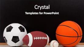  Presentation with ball sports - Presentation design consisting of assorted sports balls including a basketball american football soccer ball and baseball on a black chalkboard background background and a black colored foreground