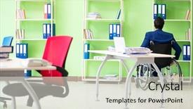 Presentation with disability disabled signs rendering 3d - Beautiful PPT theme featuring medical boss - disabled businessman working backdrop and a light gray colored foreground