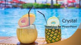  Presentation with colorful cocktails mojito red cocktail - PPT theme having green resort - pineapple and melon cocktails background and a light blue colored foreground