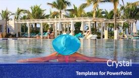  Presentation with hat - Beautiful presentation featuring inlcusion - woman wearing sun hat relaxed backdrop and a navy blue colored foreground