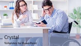  Presentation with college - Presentation theme having inclusive education - disabled student studying and preparing background and a light blue colored foreground