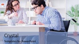  Presentation with college student money - Presentation theme with inclusive education - disabled student studying and preparing background and a teal colored foreground