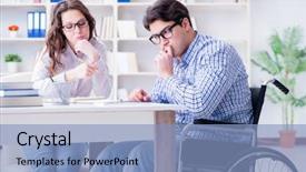  Presentation with college student money - Theme enhanced with inclusive education - disabled student studying and preparing background and a light blue colored foreground