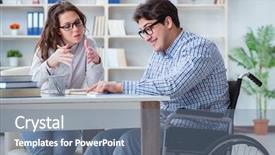  Presentation with inclusive education - Presentation theme enhanced with inclusive education - disabled student studying and preparing background and a seafoam green colored foreground