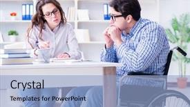  Presentation with college - Cool new PPT theme with inclusive education - disabled student studying and preparing backdrop and a light blue colored foreground