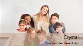  Presentation with inclusive education - Colorful slide set enhanced with inclusive education - group of students and teacher backdrop and a coral colored foreground