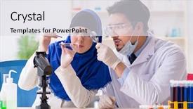  Presentation with inclusive education - Slide deck enhanced with inclusive education - two chemists working background and a sky blue colored foreground