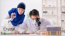  Presentation with lab - Beautiful presentation theme featuring inclusive education - two chemists working backdrop and a soft green colored foreground