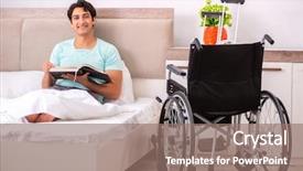  Presentation with inclusive education - Colorful slide deck enhanced with inclusive education - young handsome disabled man recovering backdrop and a coral colored foreground