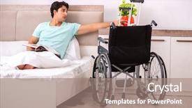  Presentation with design disabled kids - Cool new slide deck with inclusive education - young handsome disabled man recovering backdrop and a coral colored foreground