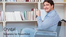  Presentation with library - Beautiful theme featuring inclusive learning college - disabled student studying backdrop and a  colored foreground