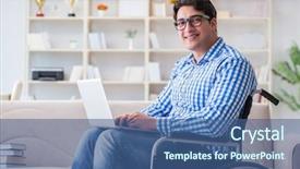  Presentation with disability - PPT layouts having inclusive learning college - young student on wheelchair background and a  colored foreground