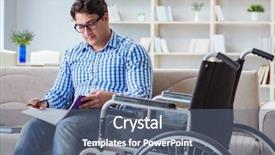  Presentation with disability - Presentation having inclusive learning college - young student on wheelchair background and a ocean colored foreground