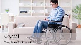  Presentation with disability - Presentation theme enhanced with inclusive learning college - young student on wheelchair background and a light gray colored foreground