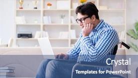  Presentation with disability - Colorful slide deck enhanced with inclusive learning college - young student on wheelchair backdrop and a ocean colored foreground