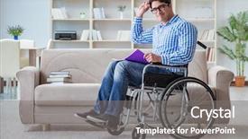  Presentation with disability - Theme having inclusive learning college - young student on wheelchair background and a gray colored foreground