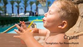  Presentation with summer drinking water - PPT theme featuring inclusive play - little boy drinking juice background and a coral colored foreground