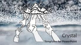  Presentation with helping hands - Presentation theme consisting of income genarated - bankruptcy and debt doodle background and a  colored foreground