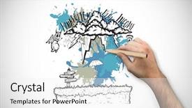  Presentation with hand holding pencil - Theme having income genarated - hand holding a pencil background and a  colored foreground