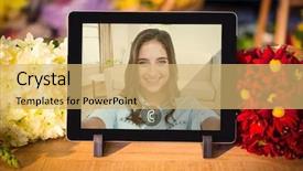  Presentation with digital art women - Presentation design featuring income genarated - incoming video call of women background and a  colored foreground